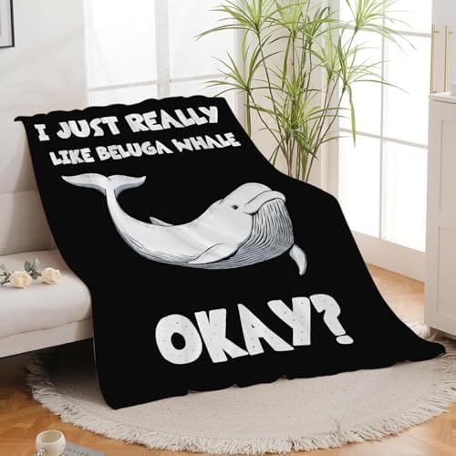 Beluga Whale Blanket for Girls Women Boys Men Adults Kids Soft Cozy Fleece Ocean White Whale Throw Blankets Gifts Warm Flannel Plush Lightweight Decor for Couch Bed Sofa 80"X60" - Image 3