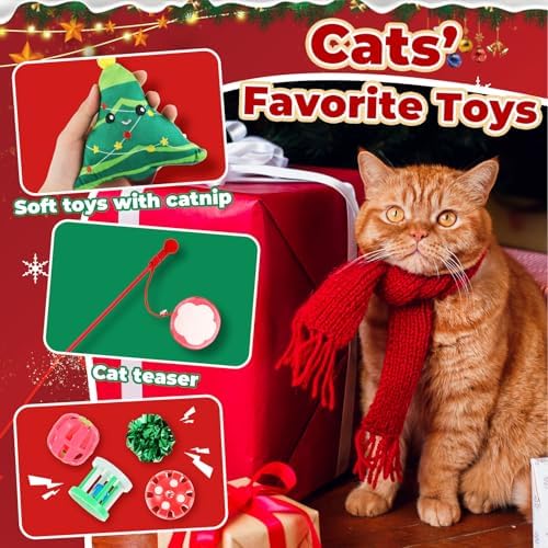 Shappy 5 Sets 55 Pcs Christmas Cat Stocking Toys with Cat Sticks Shaped Santa, Xmas Tree, Yarn Balls, Toy Mouse, Xmas Stocking Pet Set, Interactive Pet Gifts - Image 3