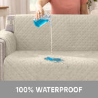 Sofa Shield 100% Waterproof Couch Cover with Patented Straps, Slip and Stain Resistant, Machine Washable Sofa Slipcover for Dogs Cats Pets Kids, 30x30 inch Seat, Sectional Corner, Taupe