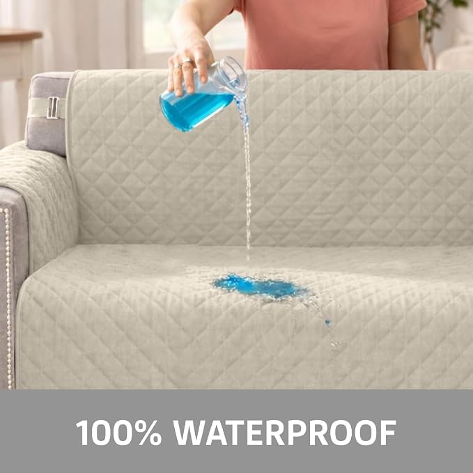 Sofa Shield 100% Waterproof Couch Cover with Patented Straps, Slip and Stain Resistant, Machine Washable Sofa Slipcover for Dogs Cats Pets Kids, 30x30 inch Seat, Sectional Corner, Taupe