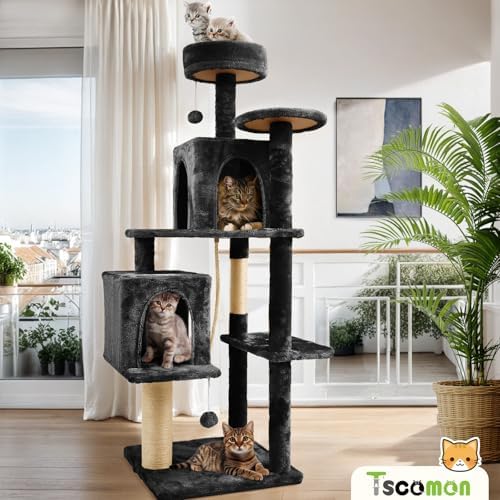 58.5inch Large Cat Tree Tower Condo for Indoor Cats, Soft Plush Multi-Level Climbing Tree Cat House, Scratching Post, More Entrance/Exit, Sisal Rope, Black - Image 6