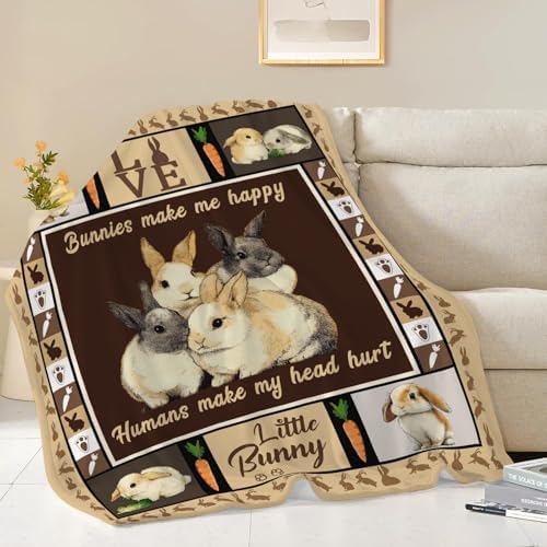 Bunny Throw Blanket Rabbit Bunny Stuff Gifts for Kids Girls Boys Adults Women Men Soft Cozy Warm Plush Fluffy Fuzzy Fleece Blanket 50''X60'' by Fuzawet