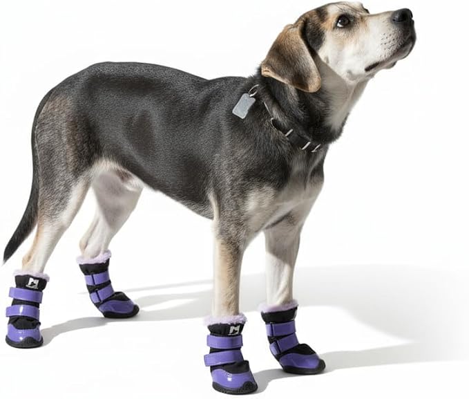 Dog Shoes for Winter Outdoor Purple Patent Leather Fleece-Lined for Warmth Waterproof Non-Slip Dog Booties 4PCS (3#(1.57-1.75))