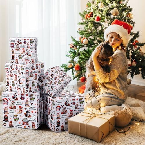Roowest 5 Pcs Christmas Nesting Gift Boxes with Lids Cat Stackable - Image 3