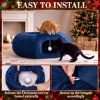 Christmas Tree Cat Tunnel 36 in Donut Bed, Navy Blue, Velvet, Fluffy - Image 5