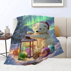 Christmas Polar Bear Blanket Winter Aurora Night Animal Throw Blankets Gifts for Girls Boys Kids White Bear Lover Soft Cozy Fleece Plush for Couch Sofa Bed 60"x50" - Image 2