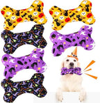 6 Pack Halloween Dog Squeaky Bone Toys Halloween Plush Interactive Dog Pets Birthday Bone Shape Stuffed Chew Toys for Puppy Small Medium Large Squeak Toss Play by Vertintong