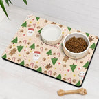 Christmas Dog Food & Water Mat, Paw Prints Santa Claus Snowman Xmas Pet Feeding Mat for Floor Non-Slip Waterproof, Super Absorbent Cat Bowl Mat, Easy to Clean Pet Placemat,24" × 32" by Stunnoosy