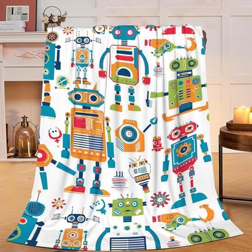 Robot Throw Blanket Cartoon Robot Machine Gifts for Kids Teens Girls Boys Adults Soft Cozy Warm Plush Fluffy Fuzzy Fleece Blanket Birthday Festival Decor 50''X60'' - Image 2