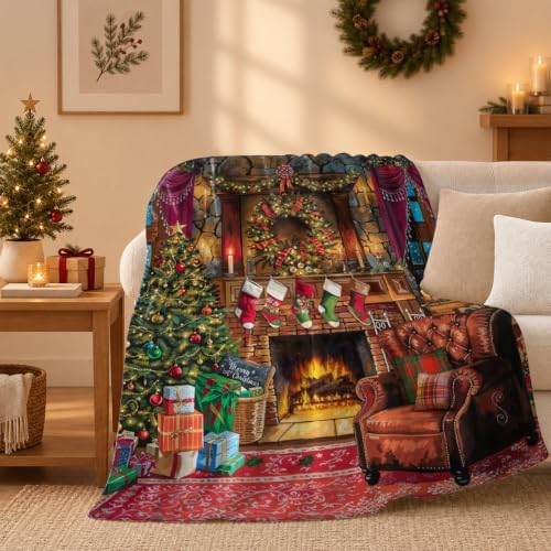 Neasow Christmas Throw Blanket, Christmas Eve Fireplace Tree and Puppy Design Soft Fuzzy Cozy Flannel Blanket Gift for Family and Friends Home Sofa Couch Chair Decorative 50x60 Inch - Image 6