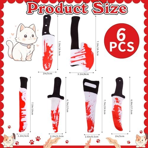 FOIMAS 6pcs Catnip Toys,Knife Shaped Catnip Toys Horror Teething Chew Plush Toys for Cat Kitten Teeth Cleaning Inreractive Toys Indoor Outdoor Halloween Christmas - Image 3