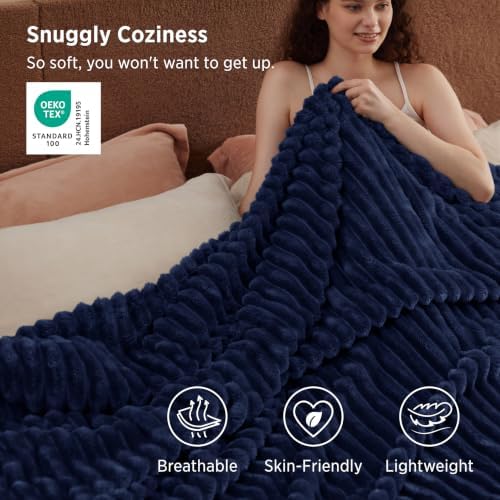 Bedsure Soft Cal King Size Blanket for Bed Navy Blue 102"x96" - Image 3