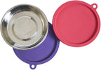 Messy Cats 4 Piece Set, 2 Stainless Bowls and 2 Lids, 1.75 Cup | Cat Feeding Set With Two Stainless Saucer Bowls And Two Airtight Silicone Lids For Meal Prep And Storage