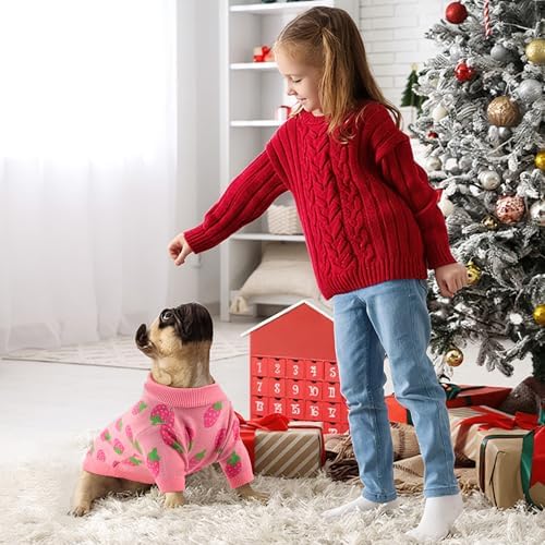 Dog Sweater Cute Strawberry Dog Clothes Pullover Knitted Sweaters for Small Medium Dogs Cats Girl Thick Warm Puppy Clothes for Chihuahua Yorkie Bulldog Cold Weather Pet Outfits - Image 6