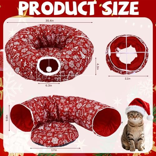 Cat Tunnel Christmas Tree Skirt Cat Donut Tunnel Bed, Gift Box - Image 3