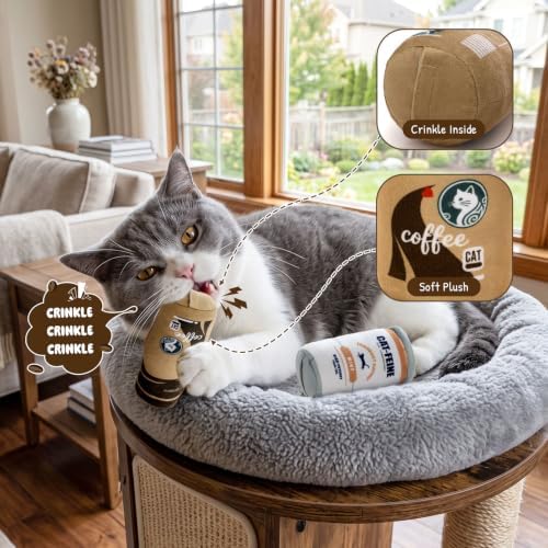 Plush Coffee Cat Toys with Refillable Pouch 2 Pack - Image 3