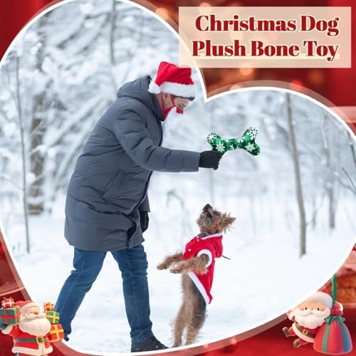 VioraWhite 8 Pack Christmas Dog Toys Plush Squeaky Bone Shaped Funny Toys Birthday Gift for Small Medium Large Sized Dogs, 6.1" x 3.8" - Image 4