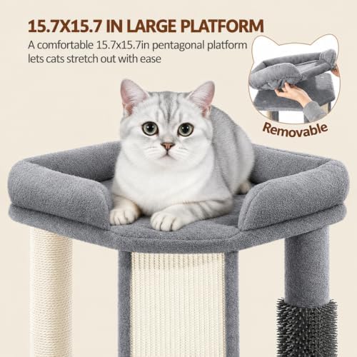 Small Cat Tree with Cat Scratching Post, 18.9 in Tower Light Gray - Image 6