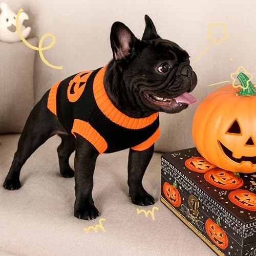 Halloween Dog Sweater Costumes for Small Medium Dogs Adorable Festival Pattern Pumpkin Sweater Turtleneck Knitted Pet Puppy Clothes Soft Warm Cold Weather Dog Halloween Costume Party Outfit - Image 2