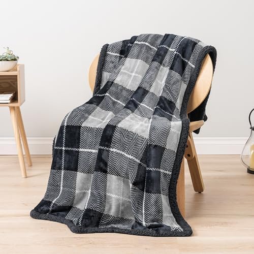 PAVILIA Twin Plaid Sherpa Throw Blanket for Couch Sofa Bed Dark Grey, 60x80 - Image 6