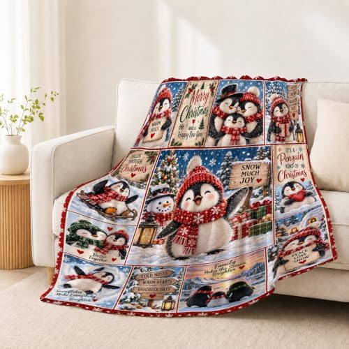 Penguin Christmas Throw Blanket Cute Snowflake Print Gifts 50''x60'' - Image 3