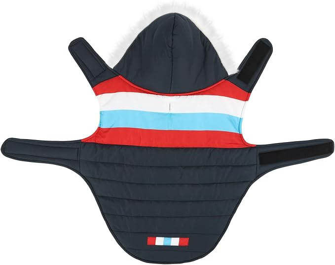 HDE Dog Puffer Jacket Fleece Lined Warm Dog Parka Winter Coat with Harness Hole Patriotic - L