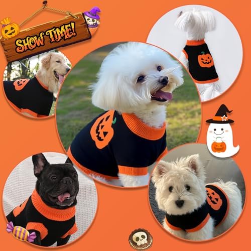 Halloween Dog Sweater Costumes for Small Medium Dogs Adorable Festival Pattern Pumpkin Sweater Turtleneck Knitted Pet Puppy Clothes Soft Warm Cold Weather Dog Halloween Costume Party Outfit - Image 6