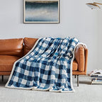 Touchat Sherpa Plaid Twin Blanket 60" X 70", Fuzzy Fluffy Soft Cozy Throw Blanket, Twin Size Plush Fleece Flannel Plush Microfiber Blanket for Couch Bed Sofa (Navy) - Image 6