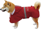 Waterproof Dog Coat Raincoat Poncho for Small to Medium Dogs, Polyester TPU Material Pet Jacket Apparel with Reflective Strips, Red, 3XL