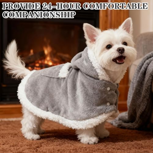 EXPAWLORER Dog Winter Coat with Hat - Fleece Flannel Warm Pet Cloak Cape Blanket with Hood for Cold Weather, Windproof Thicken Dog Sweater Jacket Clothes Vest for Small Medium Large Dogs Cats Grey S - Image 2