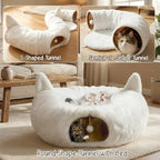 White Plush Cat Tunnel Christmas Tree Skirt, 2-in-1 Cat Donut Tunnel Bed - Image 4