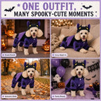 Dog Halloween Clothes, Fleece Bat Costume,Four-Leg Snap Jumpsuit,M - Image 6