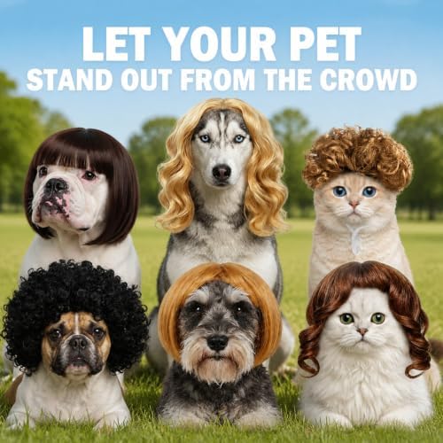 6 Pack Funny Cat and Dog Wig, for Pet Halloween Costumes - Image 2