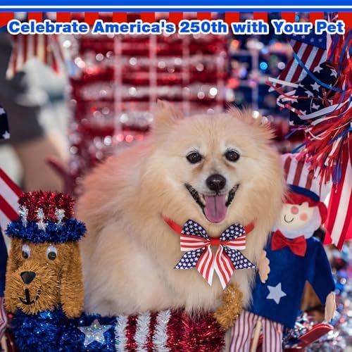 Reginary 120 Pcs 250th Anniversary Dog Bandanas Bulk 4th of July Patriotic Dog Bow Ties and Neckties Set, Red White and Blue Triangle Pet Kerchief Accessories for Small Medium Large Dogs Grooming - Image 6