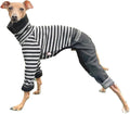 D Doggy Star Italian Greyhound Clothes Stripe Fleece Stretchable Denim Onesie Whippet for Dog Turtleneck Outfits Coat (XL,Denim Black)