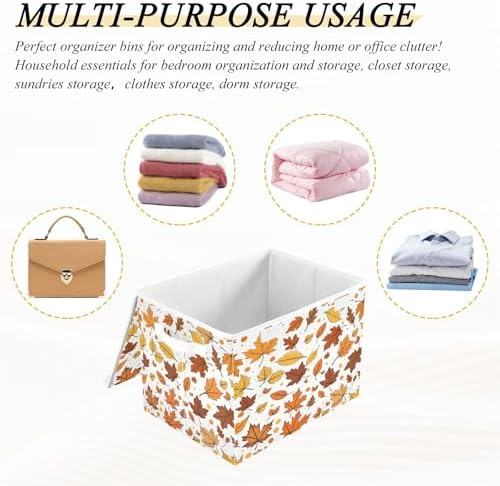 Bolaz Storage Bins with Lids and Handles,Maple Leaf Pattern Storage Box Basket with Cover Collapsible Organizer Containers for Home Closet, Shelves - Image 7