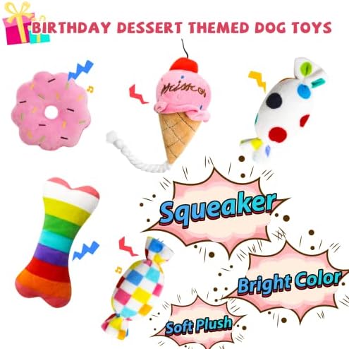lilfrd 9Pcs Pink Dog Birthday Toy Set, Squeaky Hat Bandana Gift for Dogs - Image 5