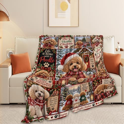 Christmas Poodle Throw Blanket Cute Curly Dog Holiday Gifts 60''X80'' - Image 4