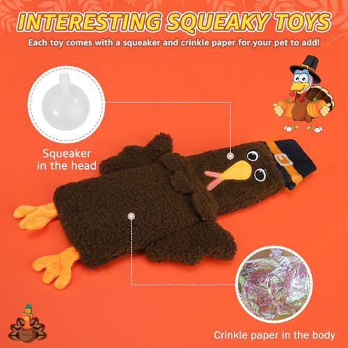 SCENEREAL Halloween Thanksgiving Stuffless Dog Squeaky Toys - 3 Pack Interactive Puppy Crinkle Plush Chew Toys for Small Medium Large Dogs Boys Girls - Image 2