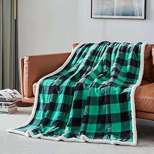 Touchat Sherpa Green and Black Buffalo Plaid Christmas Twin Blanket 60" X 70", Fuzzy Fluffy Soft Cozy Blanket, Fleece Flannel Plush Microfiber Blanket for Couch Bed Sofa (Green and Black) - Image 2
