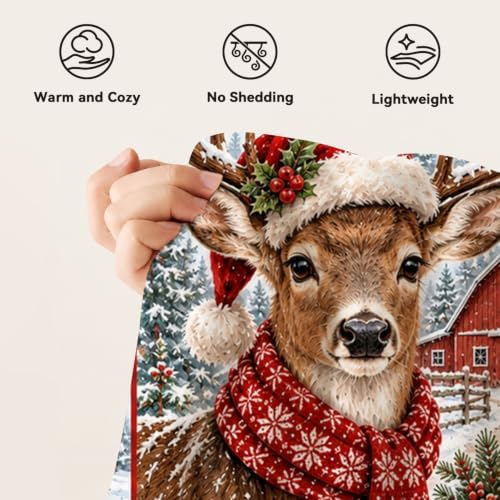 Christmas Deer Throw Blanket Reindeer Snowy Forest Holiday Gifts 60''x80'' - Image 7
