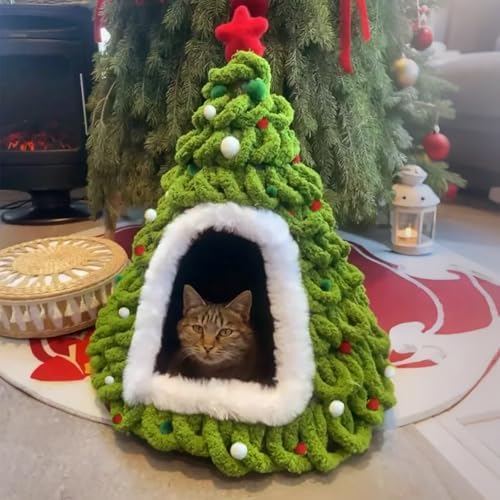 DIY Christmas Tree Cat Bed Set, Christmas Pet Tree House Package, DIY Felt Xmas Cave, Indoor Kittens Felt Nest Cats Hideaway, Teepee Furniture Decorations for Family & Friends (A, Under 12lb) by Unknown