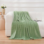 Puncuntex Fleece Throw Blanket Sage Green 60"×80" with Square Grid Design - Image 3