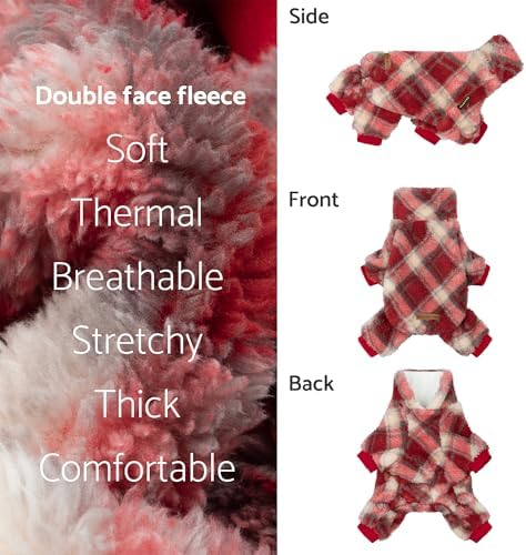 Fitwarm Collared Neck Plaid Dog Pajamas, Thermal Christmas Clothes for Small Dogs Boy Girl, Holiday Pet Outfit, Red, White, XL - Image 5