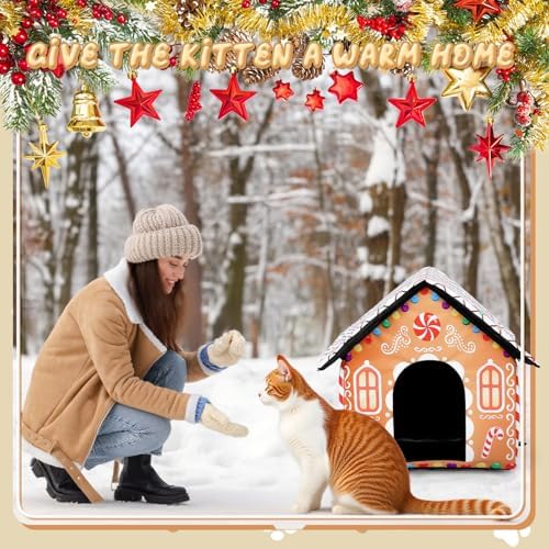 Doublefill 3 Pcs Christmas Gingerbread Cat House Outdoor Weatherproof - Image 6