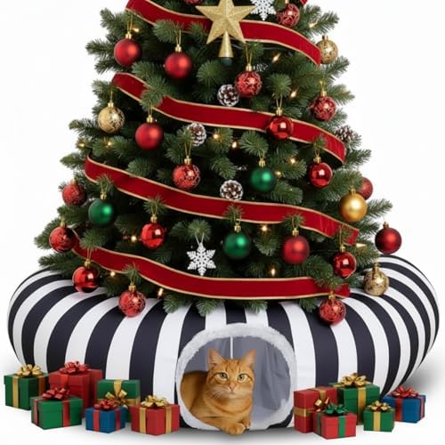 Frienda Black and White Cat Tunnel Bed, Christmas Tree Skirt, Cushion, Ball by Frienda