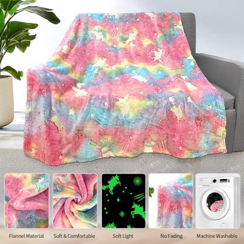 COMFAR Unicorn Blanket for Girls, Glow in The Dark Blankets for Kids, Personalized Blankets for Baby/Toddler, Unicorns Gifts for Girls Age 1-12, Soft Fleece Blanket 50"x 60" - Image 5