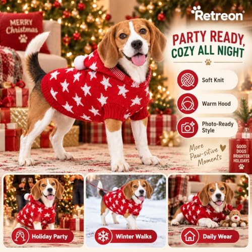 Dog Sweater for Medium Dogs Girl Boy Winter, Dog Clothes, Red, L - Image 6