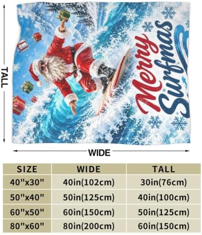 Santa Claus Surfing Blanket Christmas Throw Stuff Gifts 60"x50" - Image 3