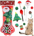 Shappy 1 Set 10 Pcs Christmas Cat Stocking Toys with Cat Sticks Shaped Santa, Xmas Tree, Yarn Balls, Toy Mouse, Paw Shaped Xmas Stocking Pet Set, Interactive Pet Gifts by Shappy